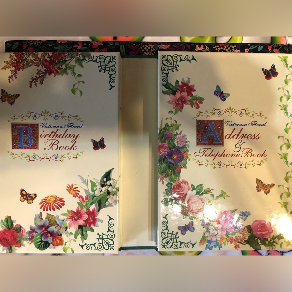 Victorian Floral Birthday & Address Telephone Book Set - Cream Floral Covers